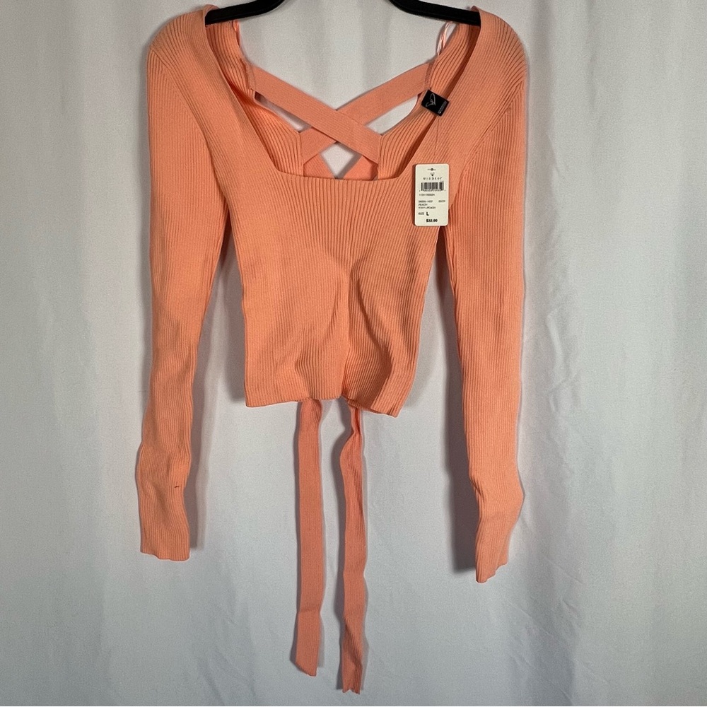 Windsor Orange Ribbed Tie Front Blouse - Picture 2 of 7